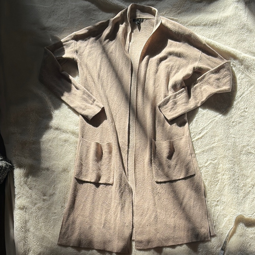 RW&CO Long Open Front Cardigan Sweater Coat Minimalist Layering Staple Size S
